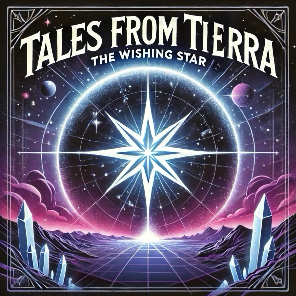 Tales from Tierra: The Wishing Star cover art — a glowing eight-point star compass over a crystal-lined horizon